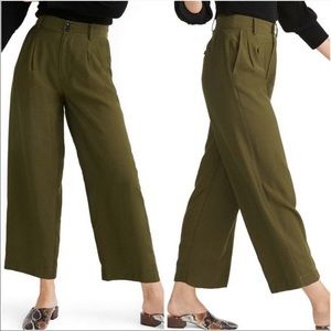 Madewell Drapey Wide Leg Pleated Trouser Pants in Green — Size 4